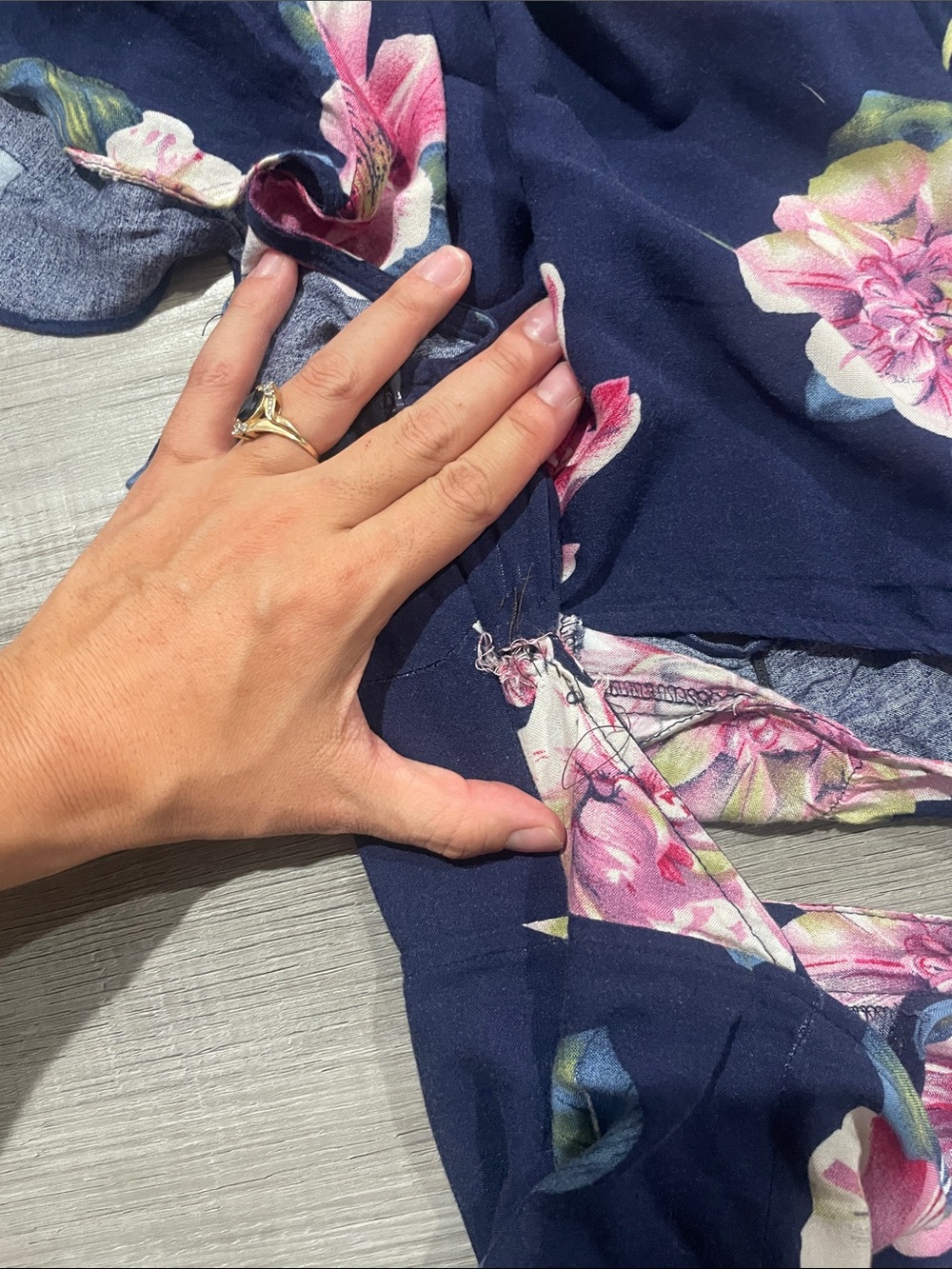 Reformation Navy Floral Tie-Front Maxi Dress with Pink Blossoms - Picture 5 of 5